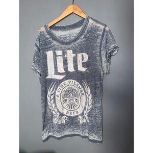 Mens Miller Lite Beer T Shirt Graphic Print Distressed Blue XL